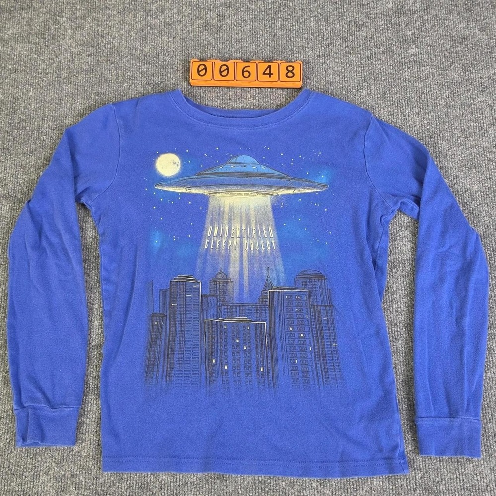 Carters Blue long sleeve shirt with UFO and "Unidentified Sleepy Object" Text